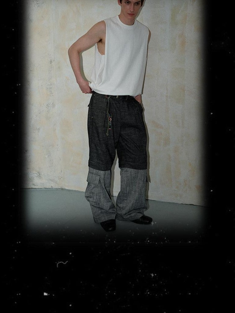 soknot Linen Grey Detachable Washed Loose Men's Cotton Linen Straight Jeans