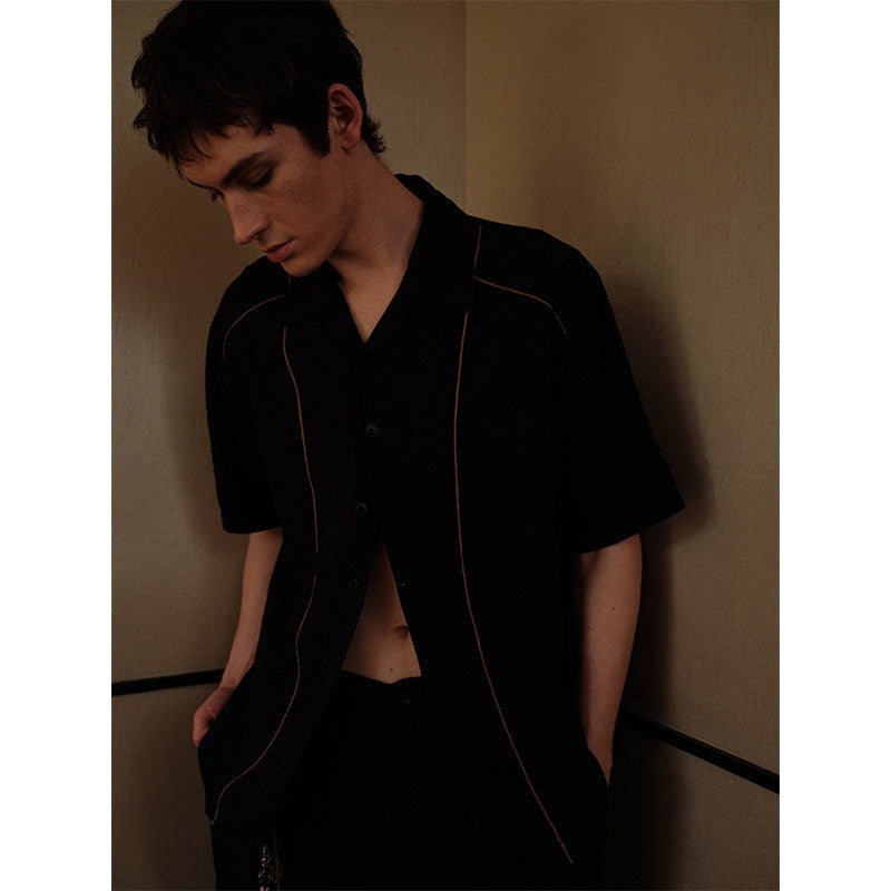 soknot_Matte_Black_Jacquard_Cuban_Collar_Loose_Fit_Men's_Cotton_Blend_Linen_Shirts_MISSTT
