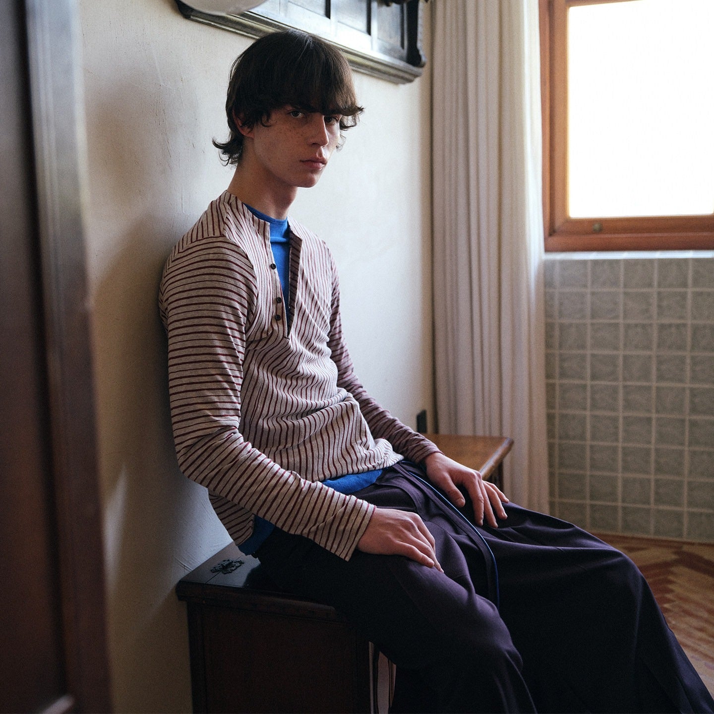 soknot_Navy_Blue_Horizontal_Stripe_Asymmetric_Placket_Men's_Long_Sleeve_T-shirts_MISSTT