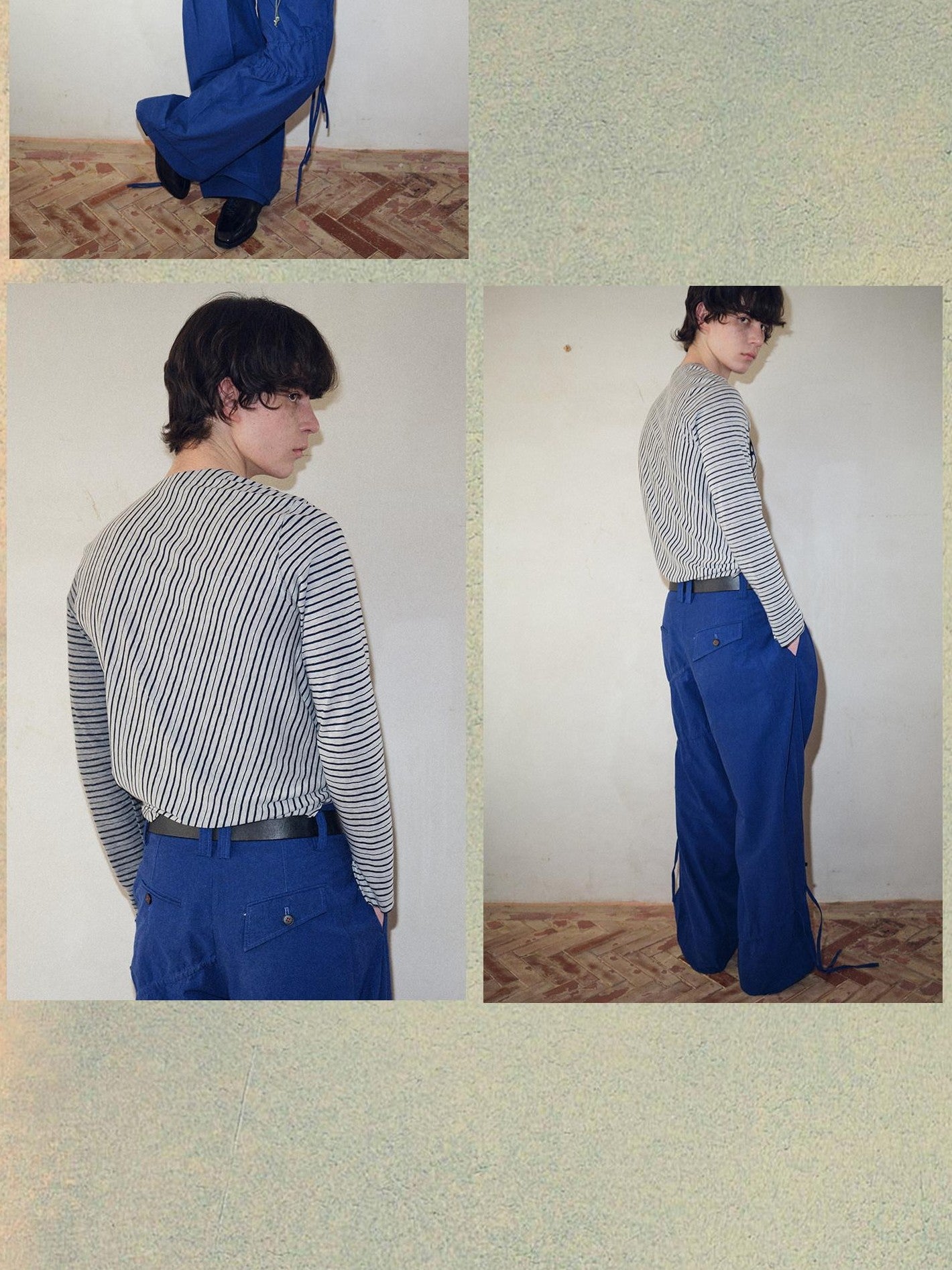 soknot Navy Blue Horizontal Stripe Asymmetric Placket Men's Long Sleeve T-shirts