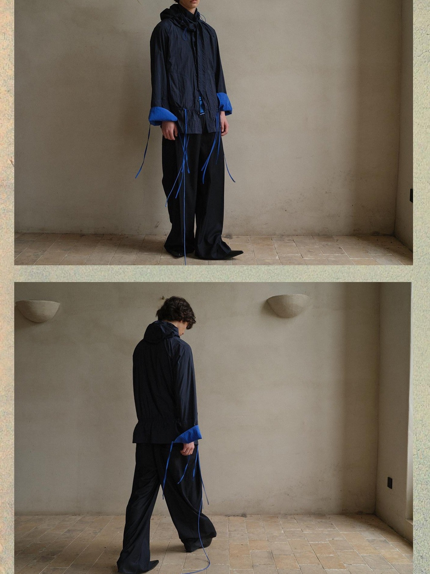 soknot Navy Blue Indie Designer Detachable Hood Men's Long Sleeve Rash Guards