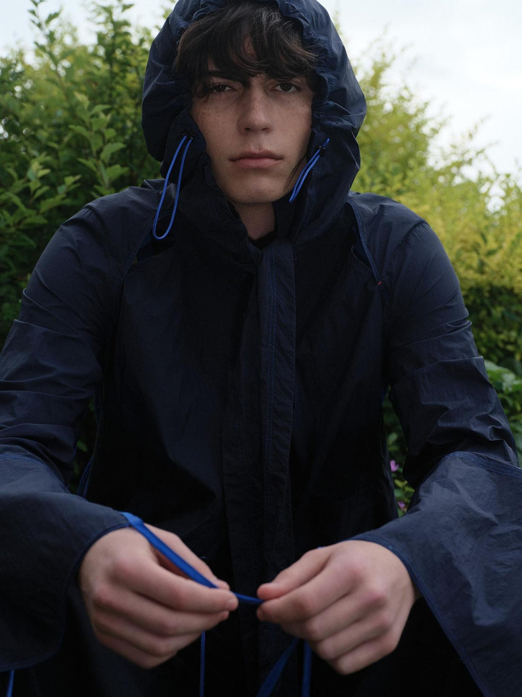 soknot Navy Blue Indie Designer Detachable Hood Men's Long Sleeve Rash Guards