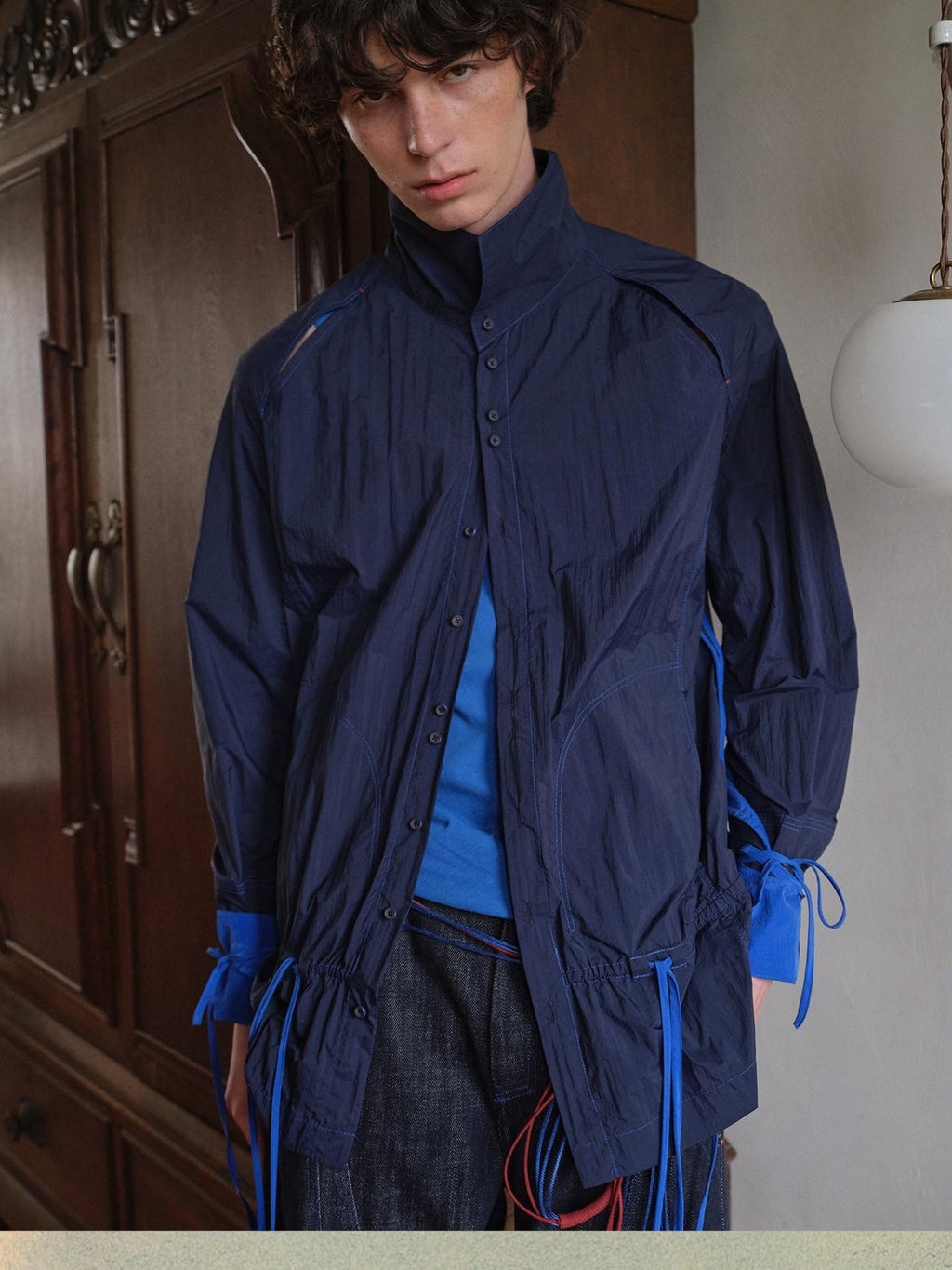 soknot Navy Blue Indie Designer Detachable Hood Men's Long Sleeve Rash Guards