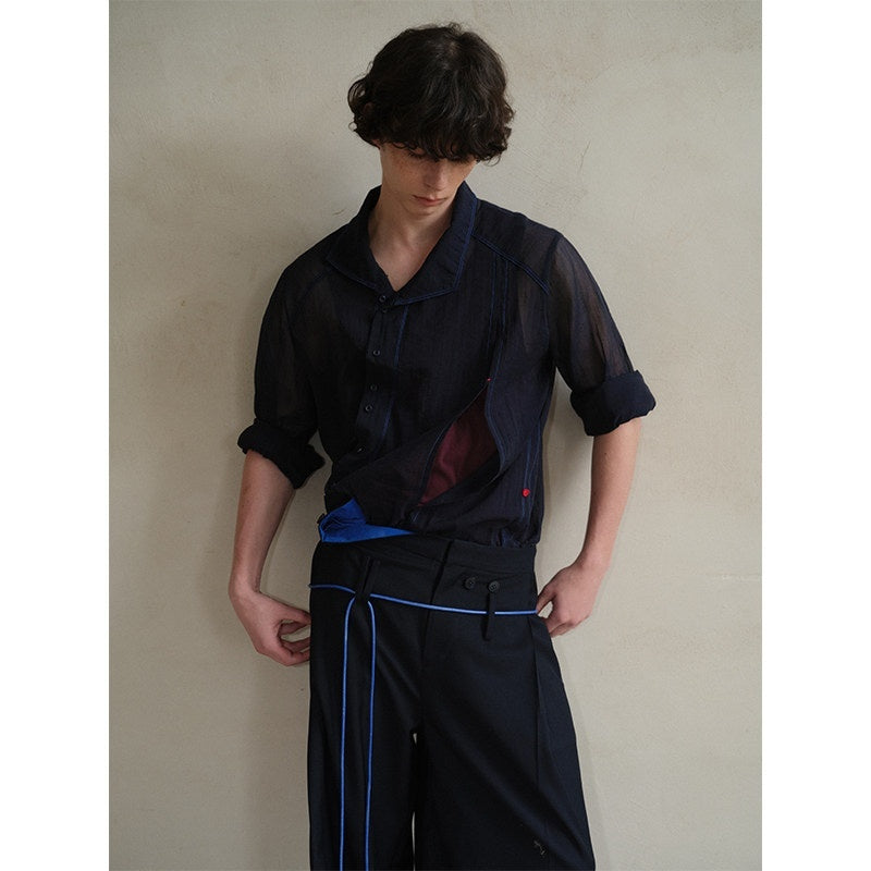 soknot_Navy_Oversized_Asymmetrical_Placket_Sheer_Men's_Mesh_Long_Sleeve_T-shirts_MISSTT