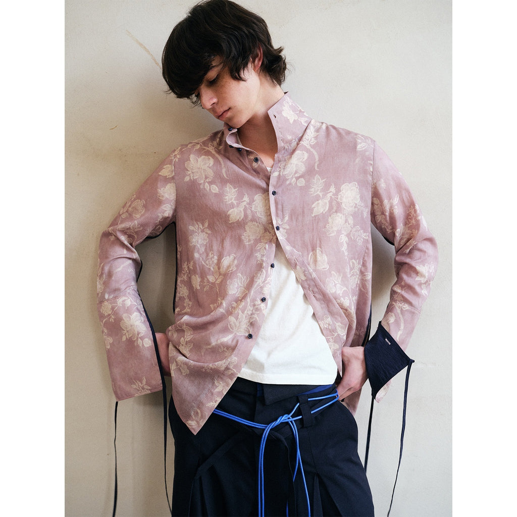 soknot_Pink_Purple_Chinese_Stand_Collar_Printed_Flared_Cuff_Men's_Lyocell_Print_Shirts_MISSTT