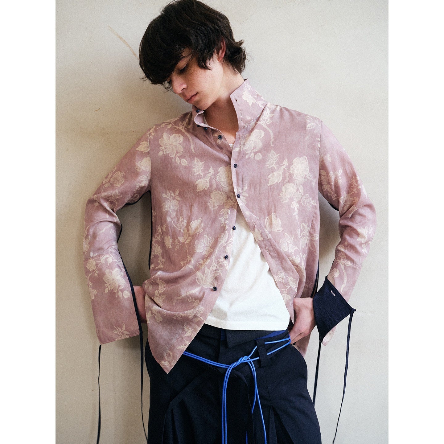 soknot_Pink_Purple_Chinese_Stand_Collar_Printed_Flared_Cuff_Men's_Lyocell_Print_Shirts_MISSTT