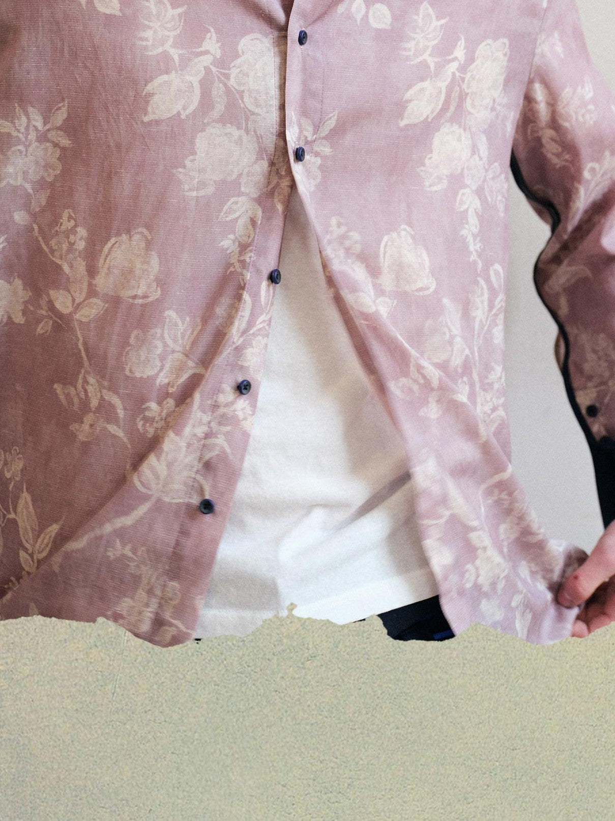 soknot Pink Purple Chinese Stand Collar Printed Flared Cuff Men's Lyocell Print Shirts