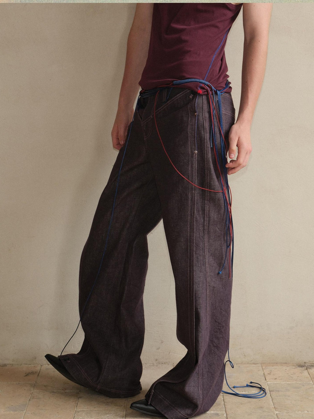 soknot Purple Colorblock Turnup Cuff Micro Flare Men's Denim Bootcut Jeans