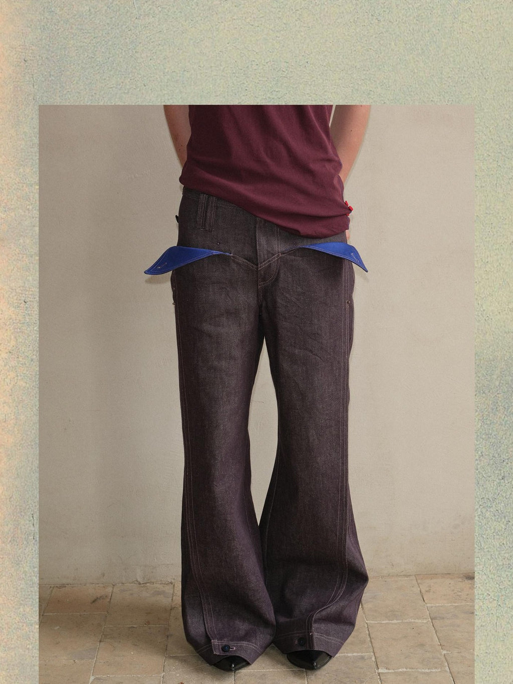 soknot Purple Colorblock Turnup Cuff Micro Flare Men's Denim Bootcut Jeans