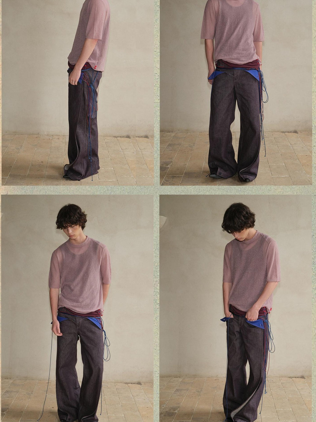 soknot Purple Colorblock Turnup Cuff Micro Flare Men's Denim Bootcut Jeans