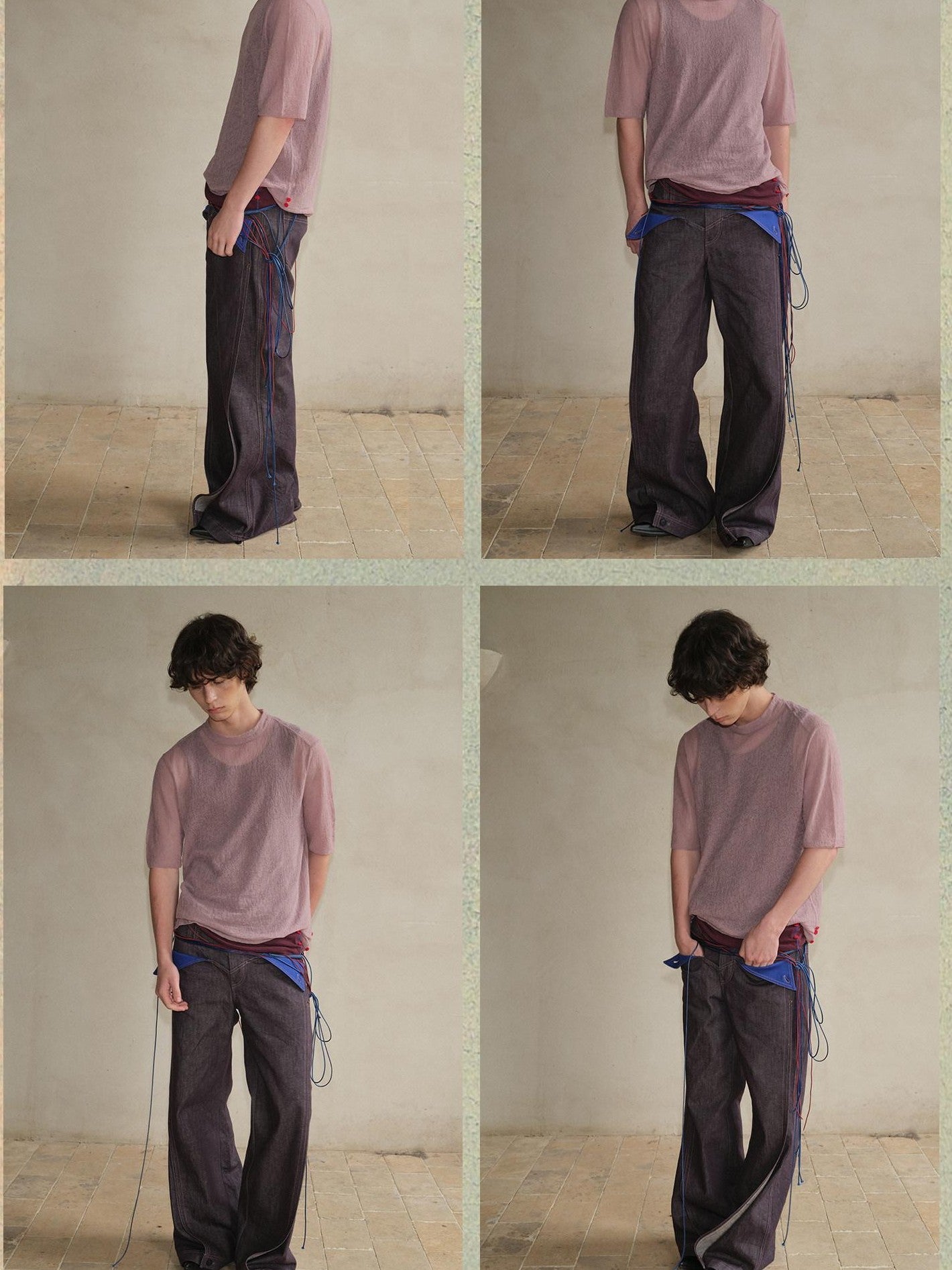 soknot Purple Colorblock Turnup Cuff Micro Flare Men's Denim Bootcut Jeans