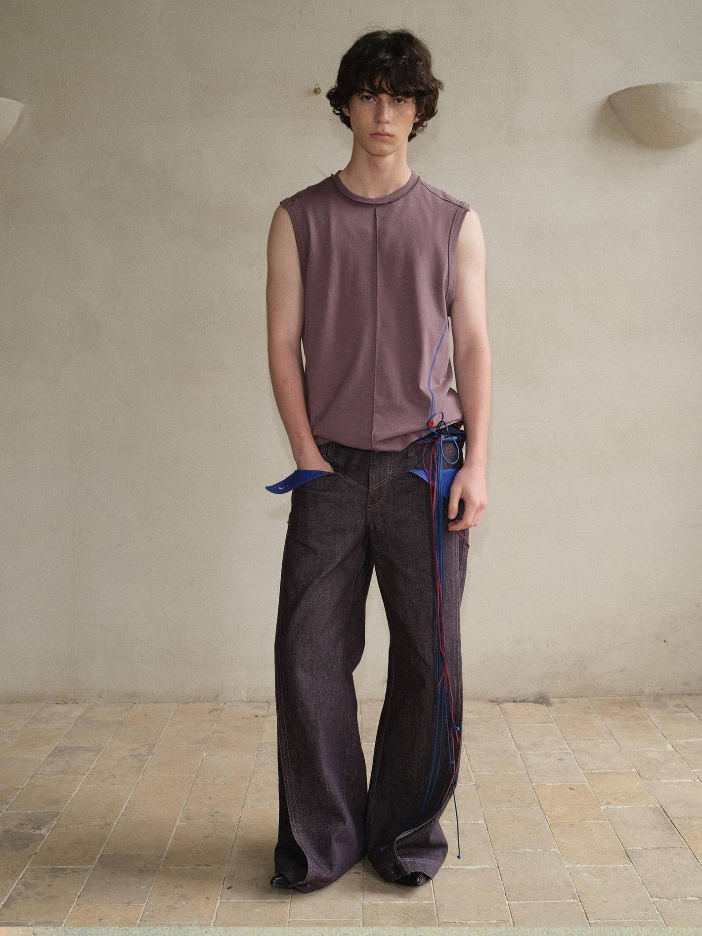 soknot Purple Colorblock Turnup Cuff Micro Flare Men's Denim Bootcut Jeans