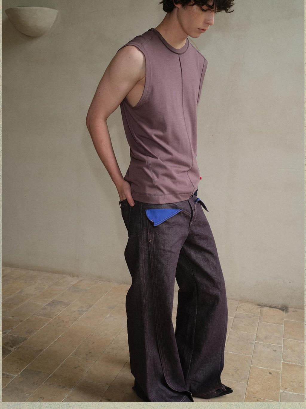 soknot Purple Colorblock Turnup Cuff Micro Flare Men's Denim Bootcut Jeans