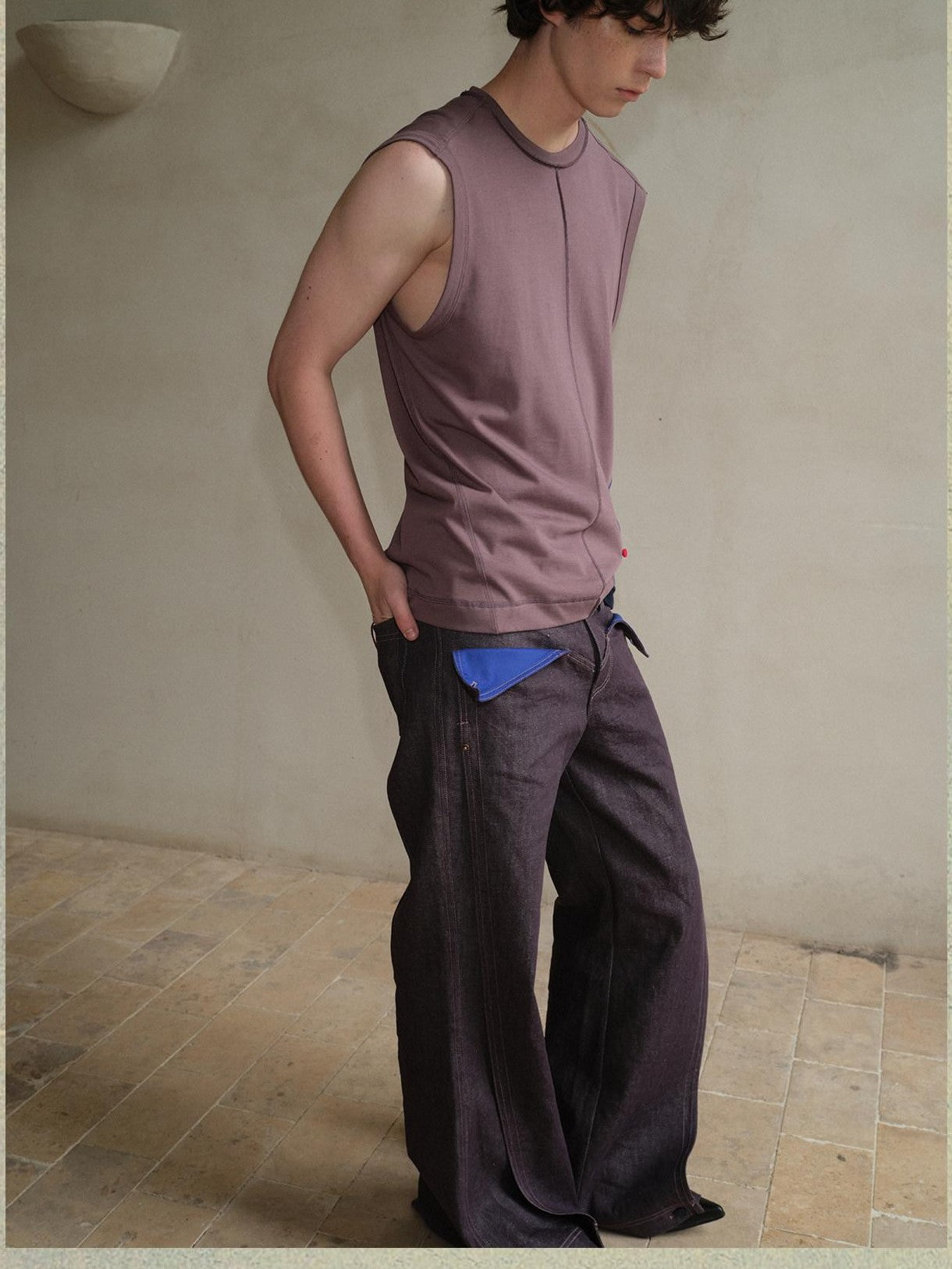 soknot Purple Colorblock Turnup Cuff Micro Flare Men's Denim Bootcut Jeans
