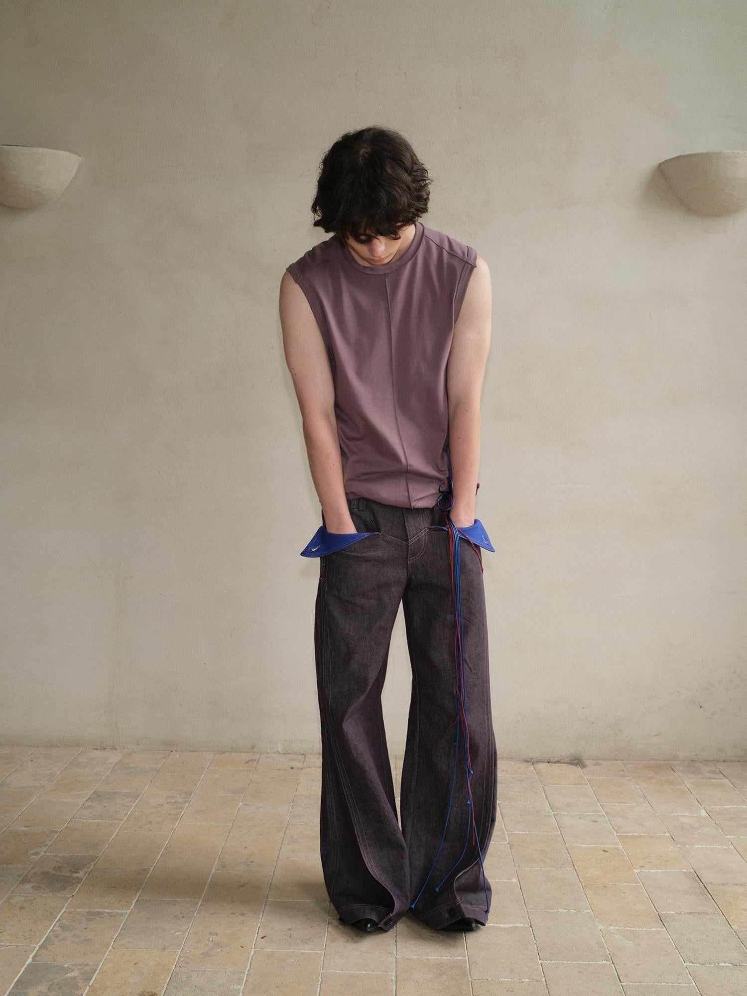soknot Purple Colorblock Turnup Cuff Micro Flare Men's Denim Bootcut Jeans
