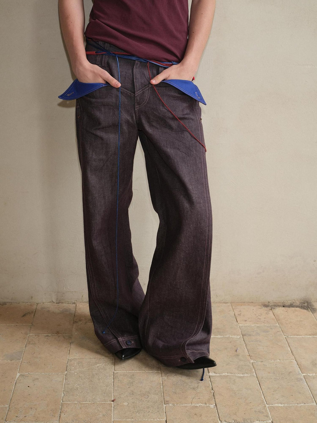 soknot Purple Colorblock Turnup Cuff Micro Flare Men's Denim Bootcut Jeans