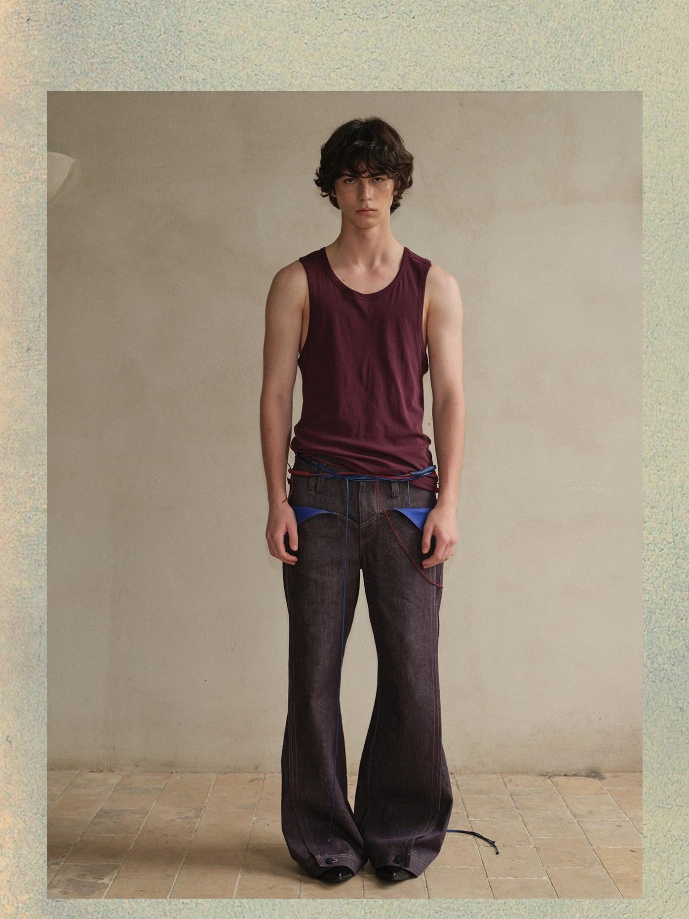 soknot Purple Colorblock Turnup Cuff Micro Flare Men's Denim Bootcut Jeans