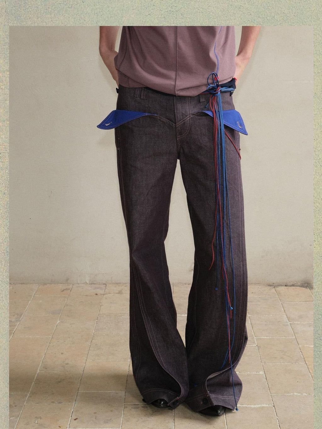soknot Purple Colorblock Turnup Cuff Micro Flare Men's Denim Bootcut Jeans