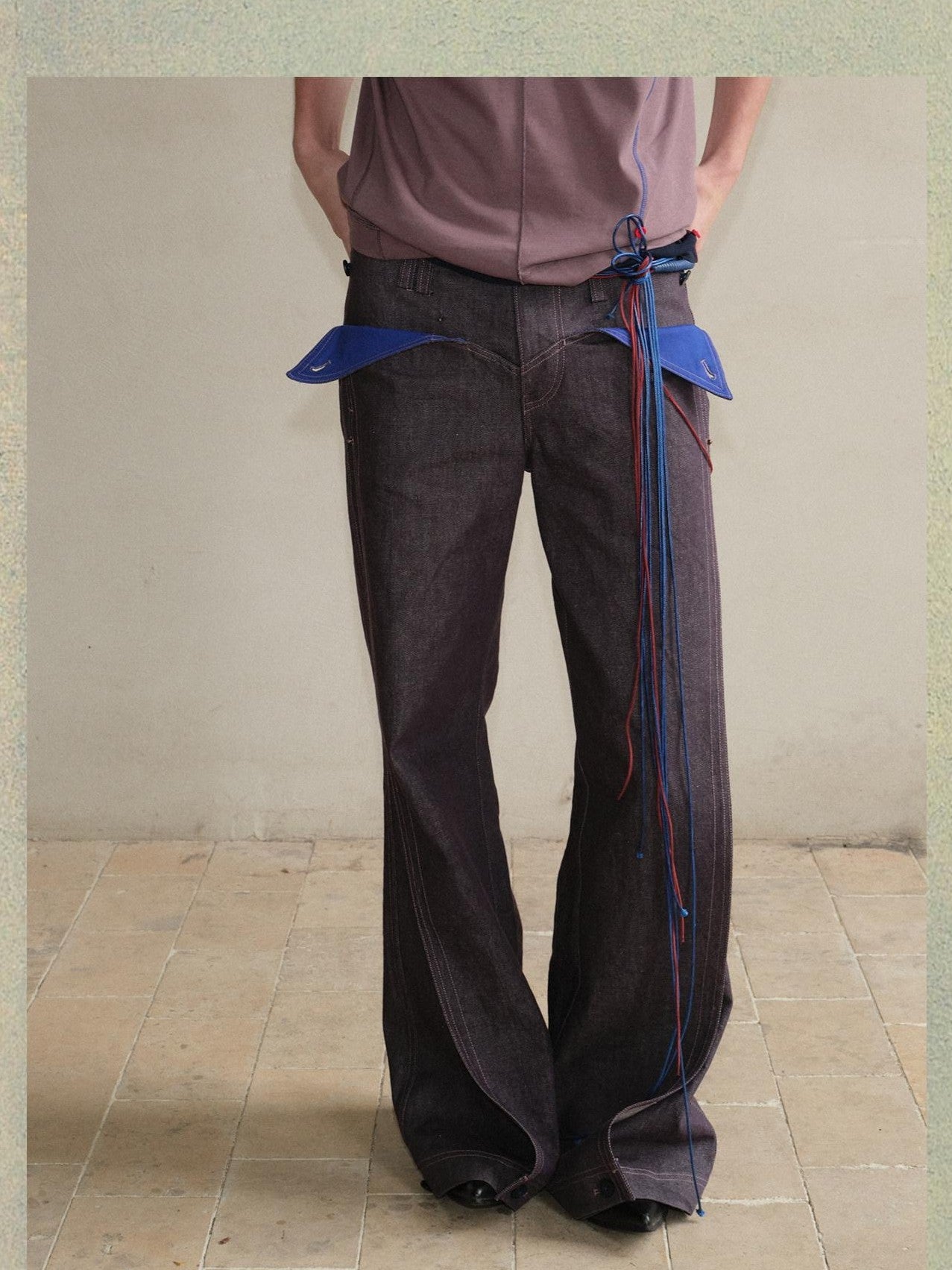 soknot Purple Colorblock Turnup Cuff Micro Flare Men's Denim Bootcut Jeans