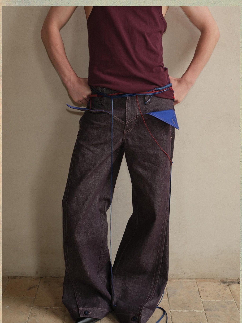 soknot Purple Colorblock Turnup Cuff Micro Flare Men's Denim Bootcut Jeans