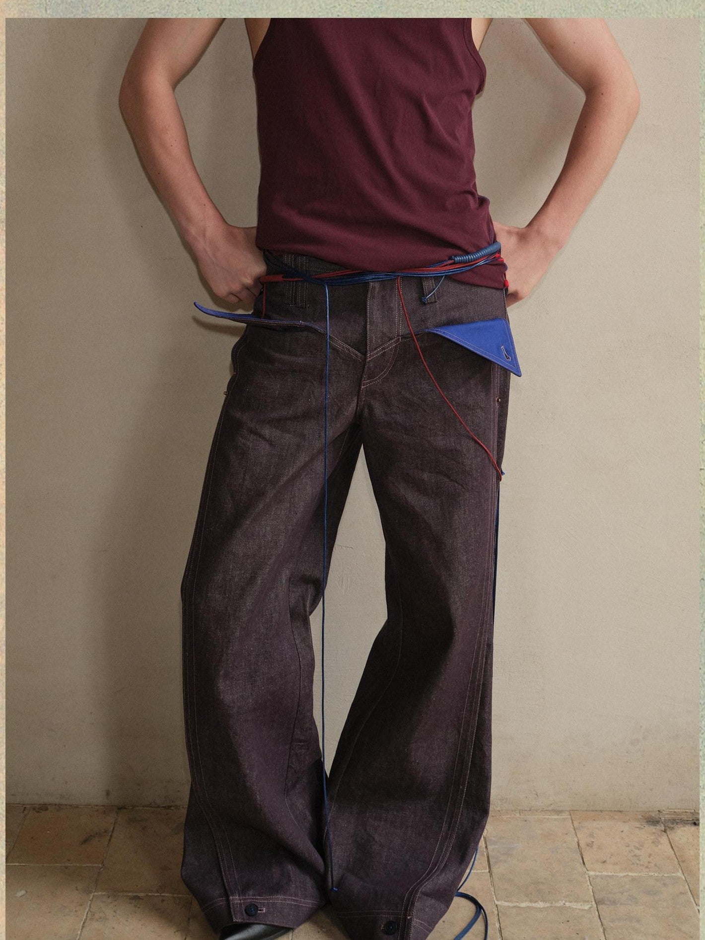 soknot Purple Colorblock Turnup Cuff Micro Flare Men's Denim Bootcut Jeans