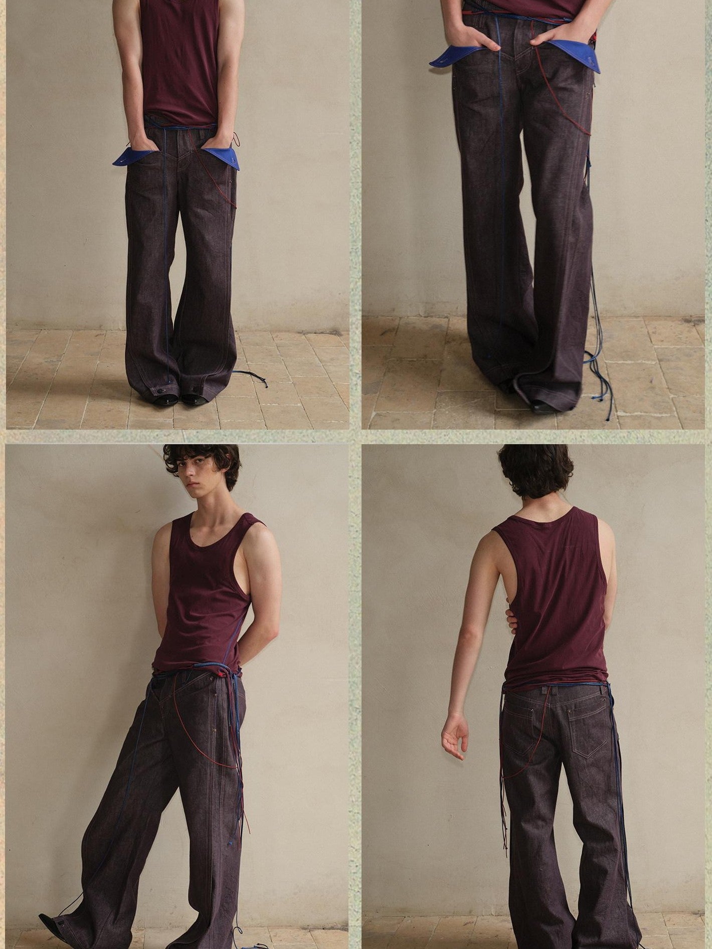 soknot Purple Colorblock Turnup Cuff Micro Flare Men's Denim Bootcut Jeans