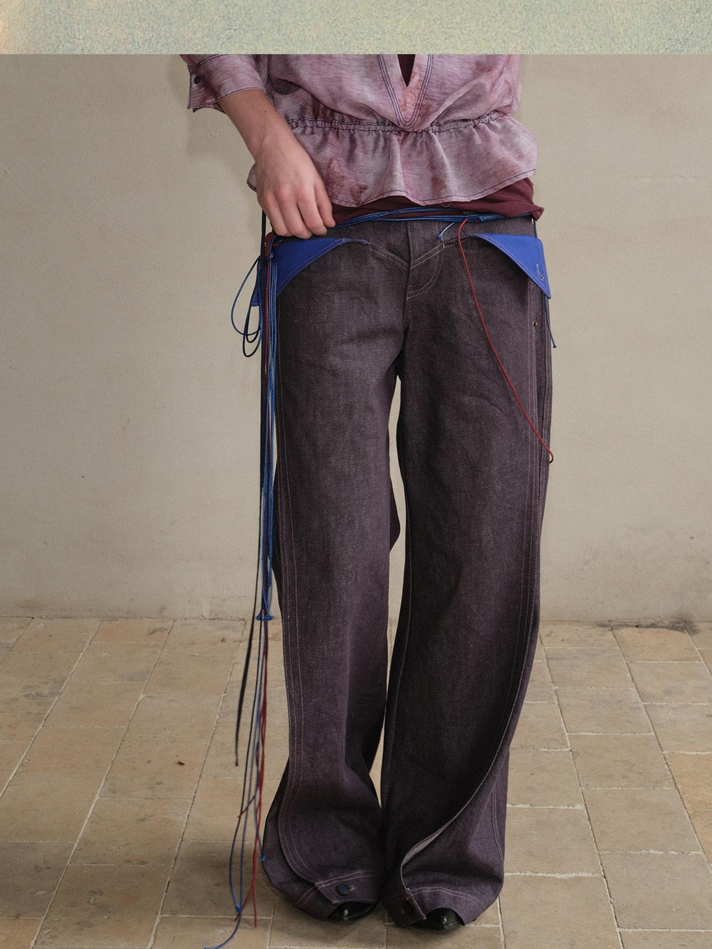 soknot Purple Colorblock Turnup Cuff Micro Flare Men's Denim Bootcut Jeans