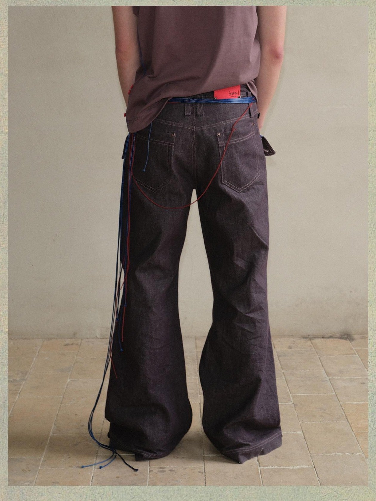 soknot Purple Colorblock Turnup Cuff Micro Flare Men's Denim Bootcut Jeans