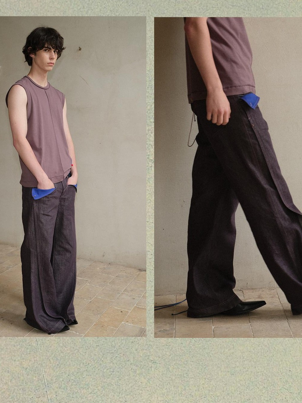 soknot Purple Colorblock Turnup Cuff Micro Flare Men's Denim Bootcut Jeans