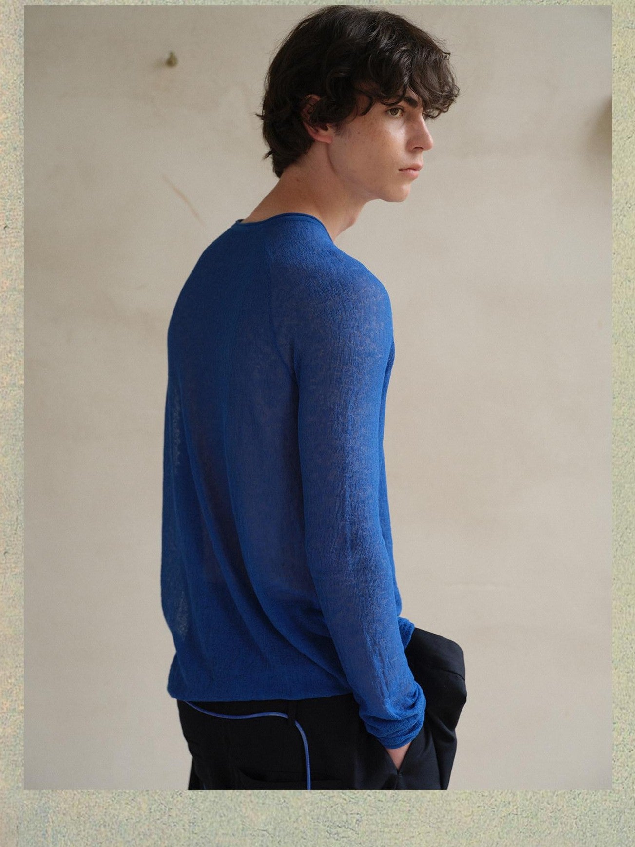 soknot Red Blue Yellow Sheer Slim Fit Men's Knit Long Sleeve T-shirts