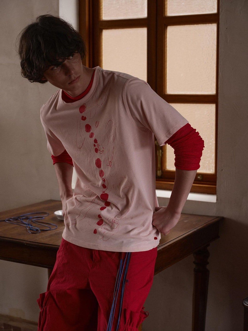 soknot Red Blue Yellow Sheer Slim Fit Men's Knit Long Sleeve T-shirts