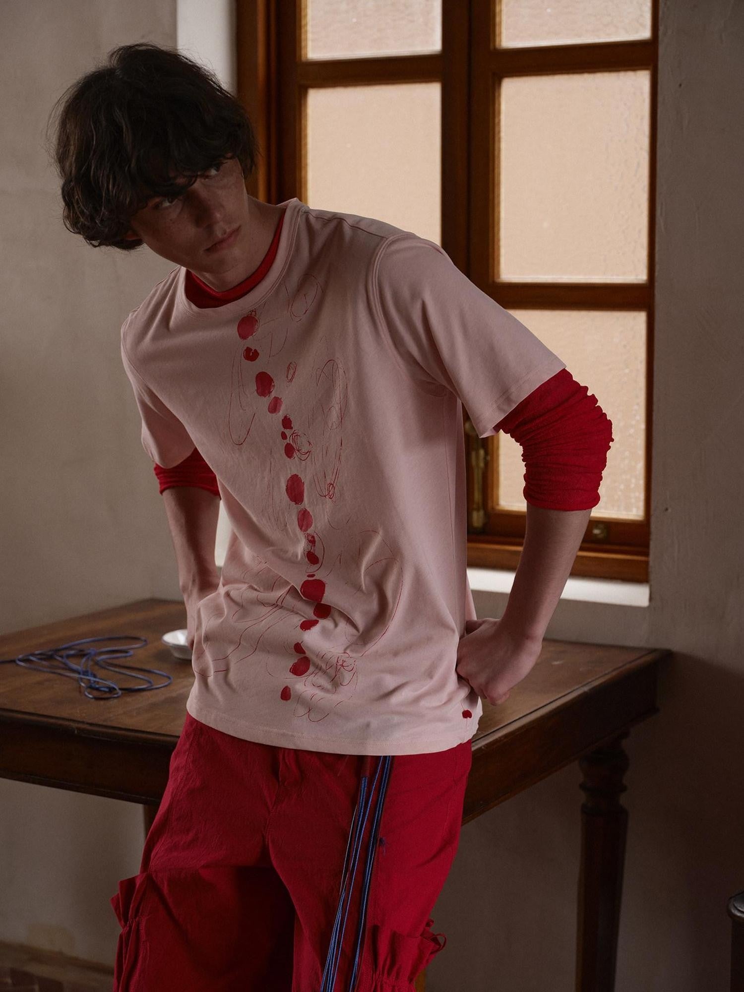 soknot Red Blue Yellow Sheer Slim Fit Men's Knit Long Sleeve T-shirts