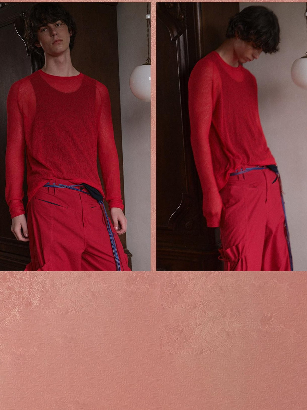 soknot Red Blue Yellow Sheer Slim Fit Men's Knit Long Sleeve T-shirts