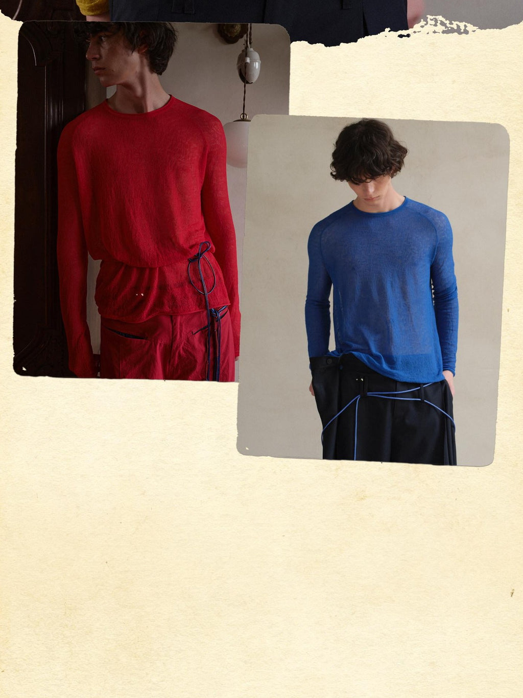 soknot Red Blue Yellow Sheer Slim Fit Men's Knit Long Sleeve T-shirts