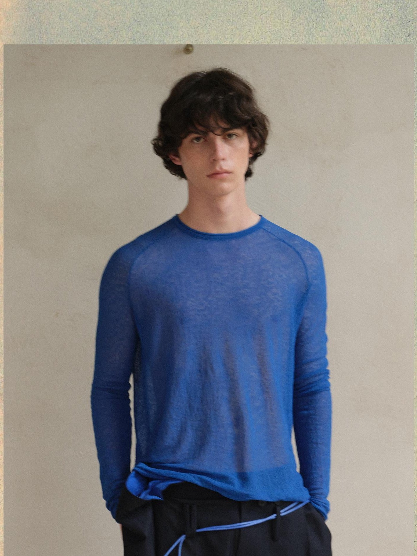 soknot Red Blue Yellow Sheer Slim Fit Men's Knit Long Sleeve T-shirts