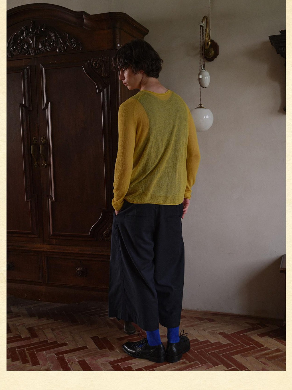 soknot Red Blue Yellow Sheer Slim Fit Men's Knit Long Sleeve T-shirts