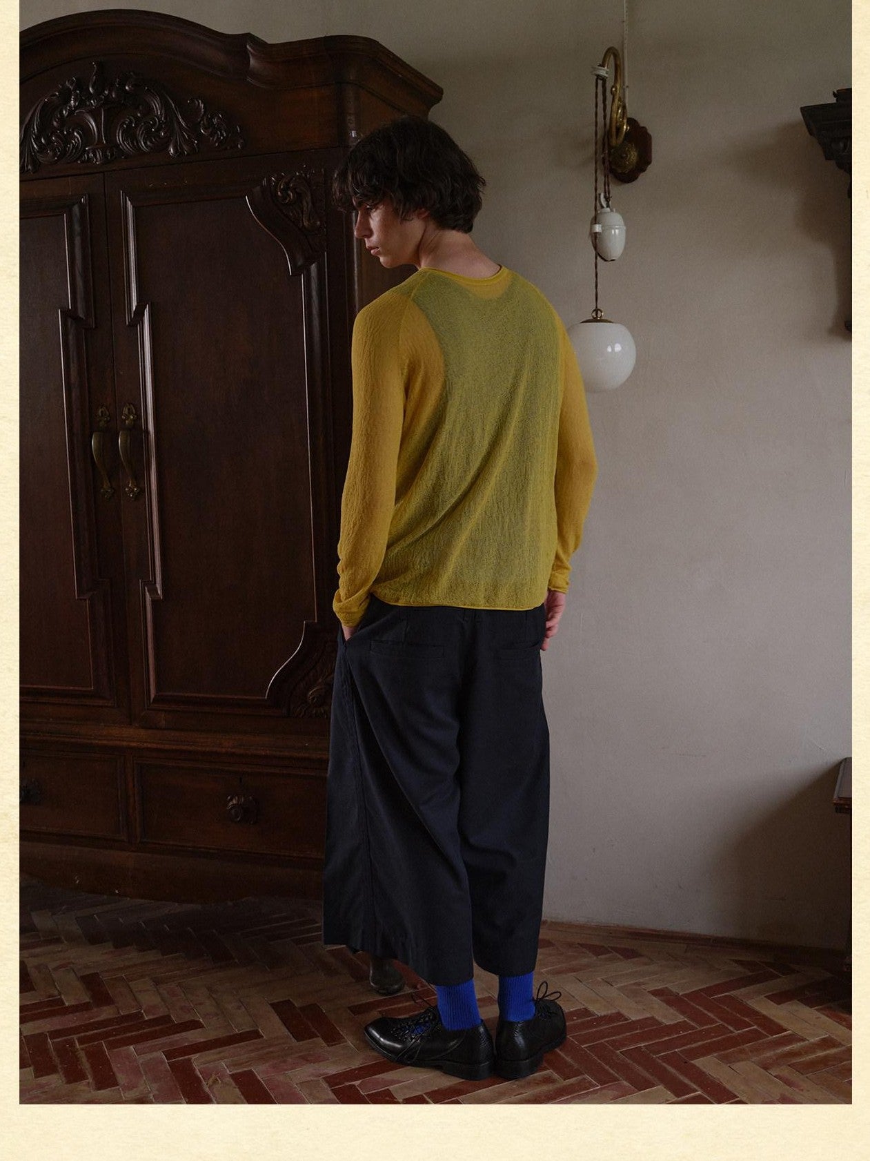 soknot Red Blue Yellow Sheer Slim Fit Men's Knit Long Sleeve T-shirts