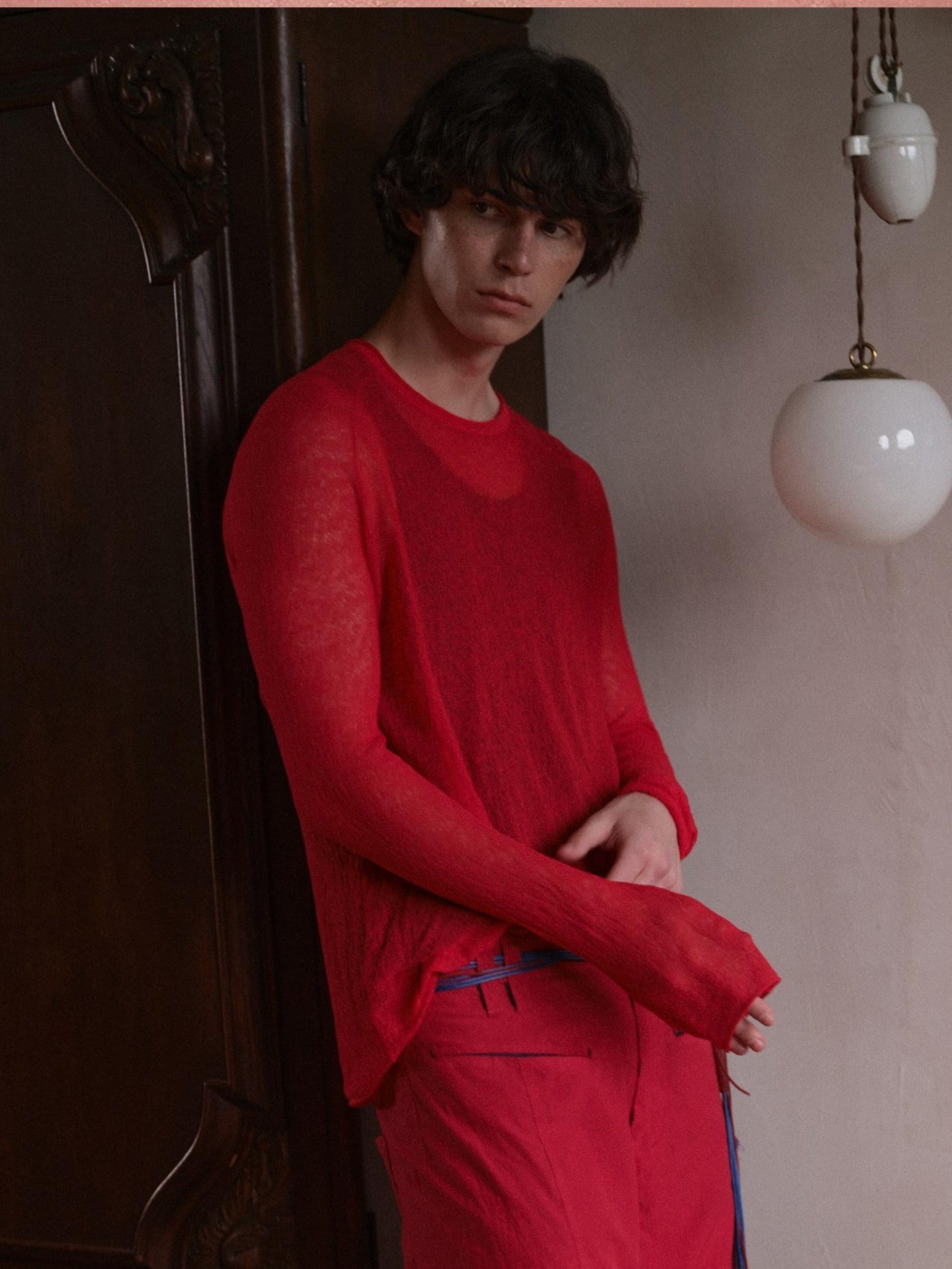 soknot Red Blue Yellow Sheer Slim Fit Men's Knit Long Sleeve T-shirts