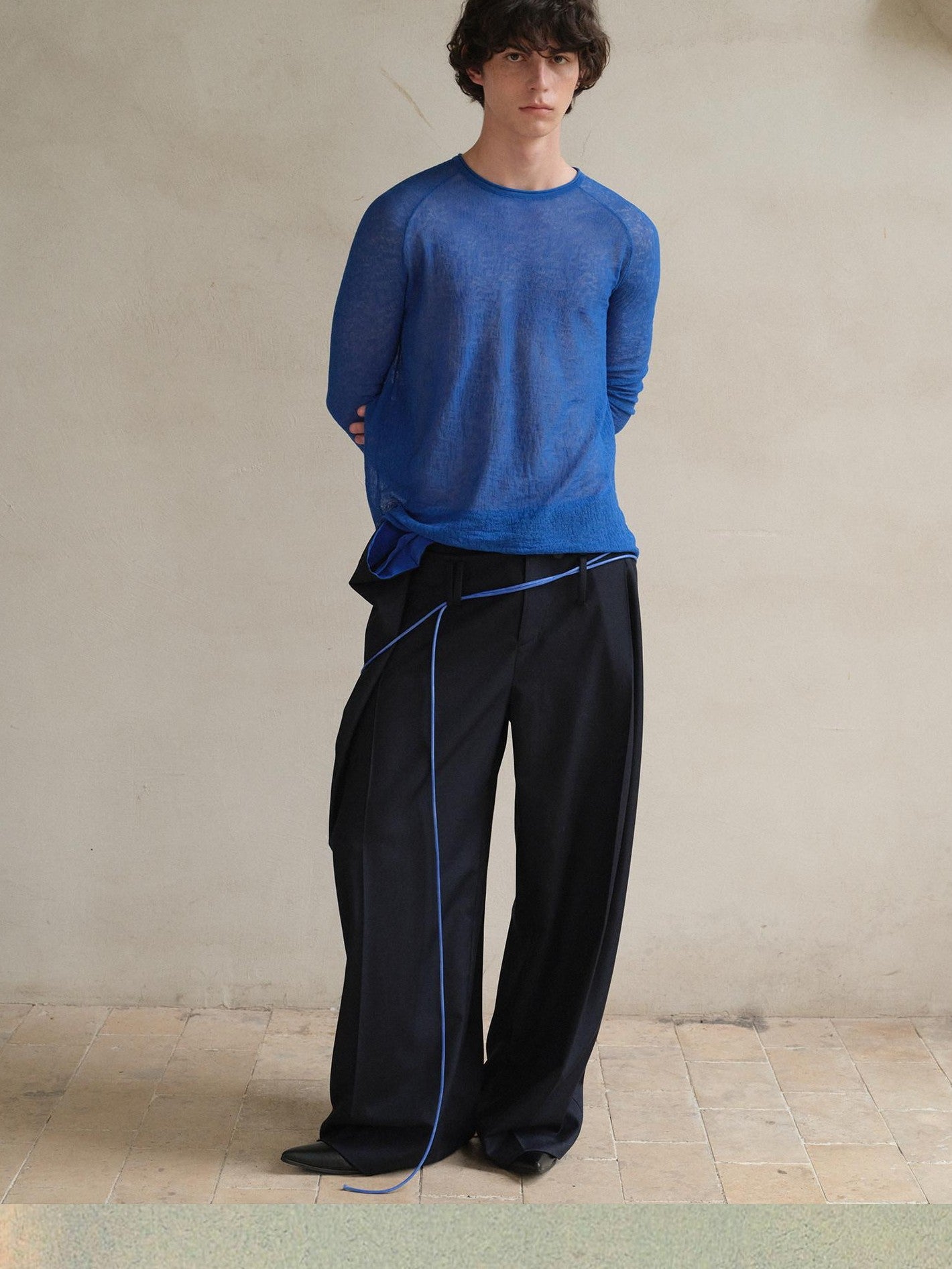 soknot Red Blue Yellow Sheer Slim Fit Men's Knit Long Sleeve T-shirts