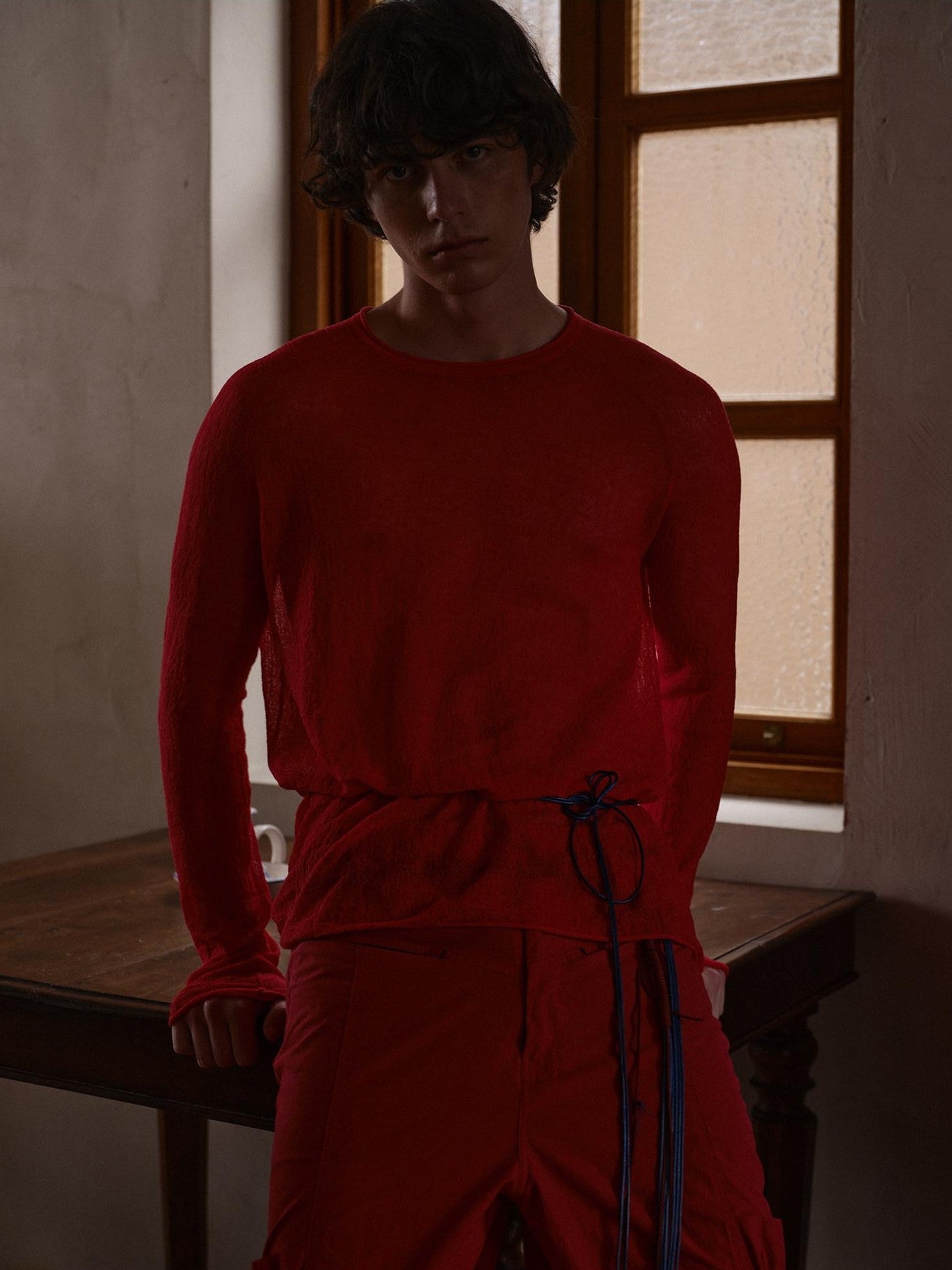 soknot Red Blue Yellow Sheer Slim Fit Men's Knit Long Sleeve T-shirts