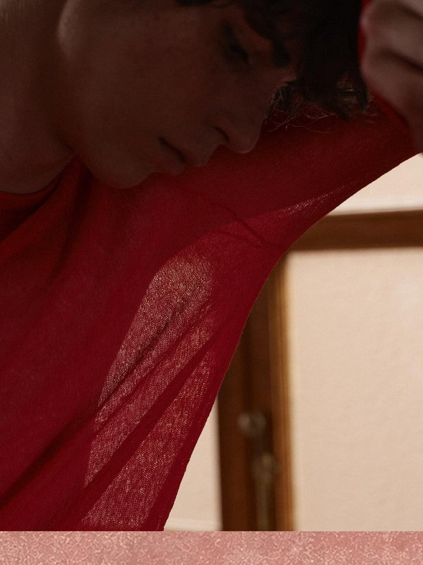 soknot Red Blue Yellow Sheer Slim Fit Men's Knit Long Sleeve T-shirts