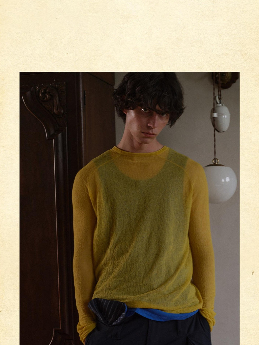 soknot Red Blue Yellow Sheer Slim Fit Men's Knit Long Sleeve T-shirts