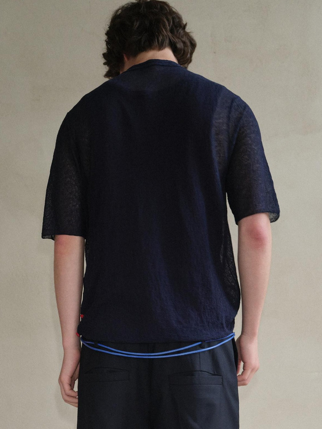 soknot Sheer Knit Half Open Collar Slim Fit Men's Cotton Blend Short Sleeve T-shirts
