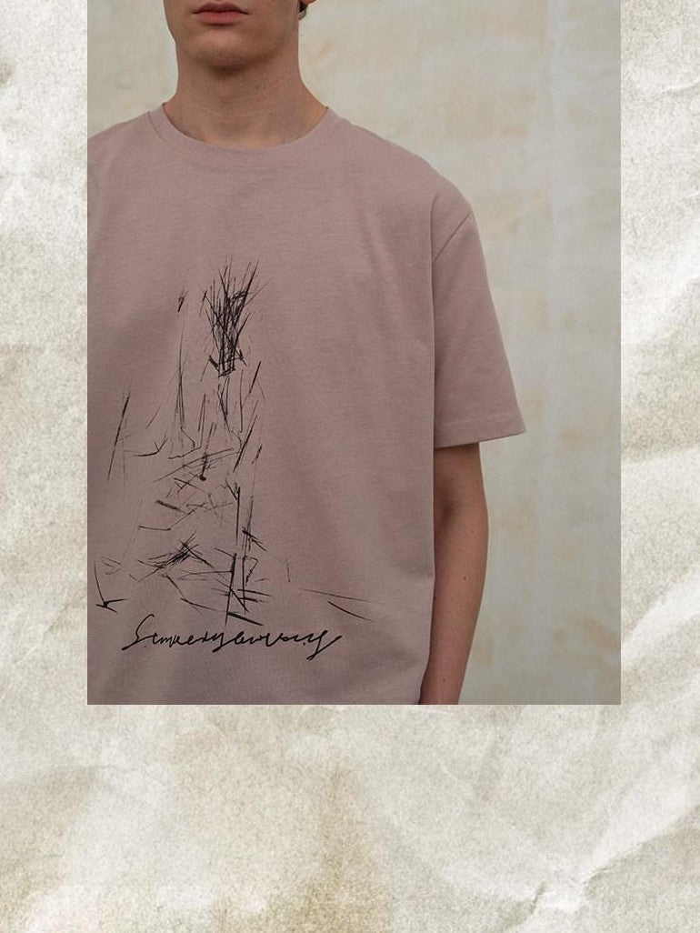 soknot Surreal Rock Sheep Sketch Print Men's Cotton Short Sleeve T-shirts
