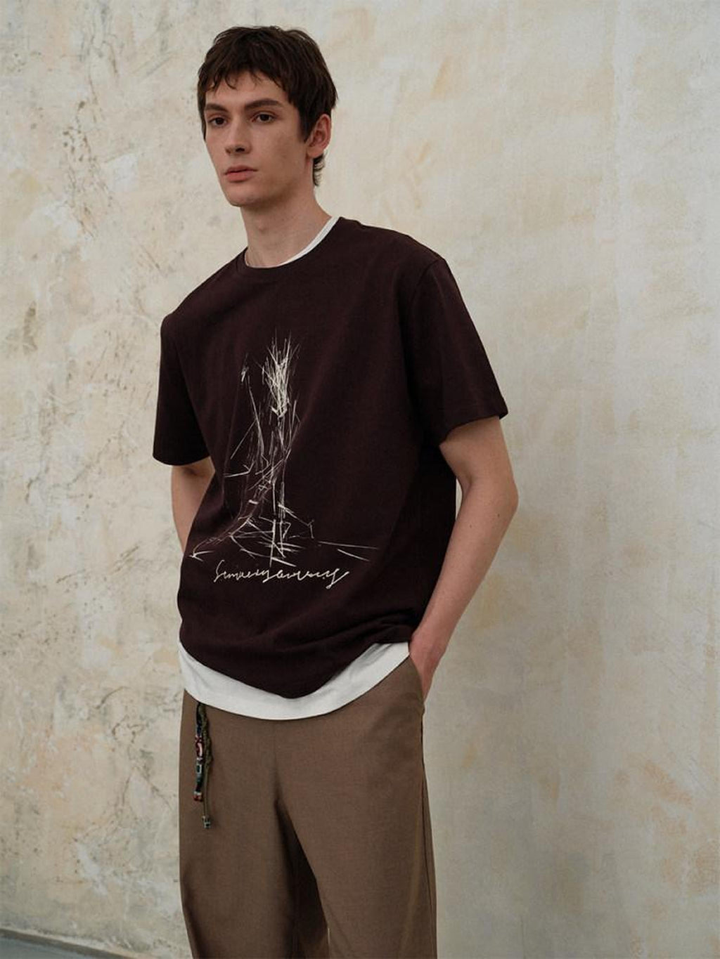 soknot Surreal Rock Sheep Sketch Print Men's Cotton Short Sleeve T-shirts