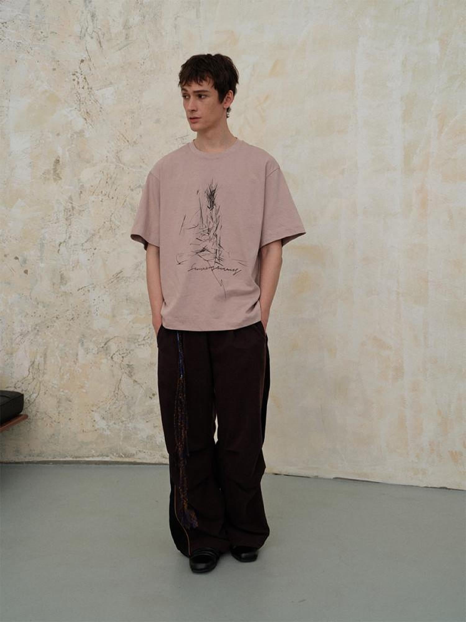 soknot Surreal Rock Sheep Sketch Print Men's Cotton Short Sleeve T-shirts