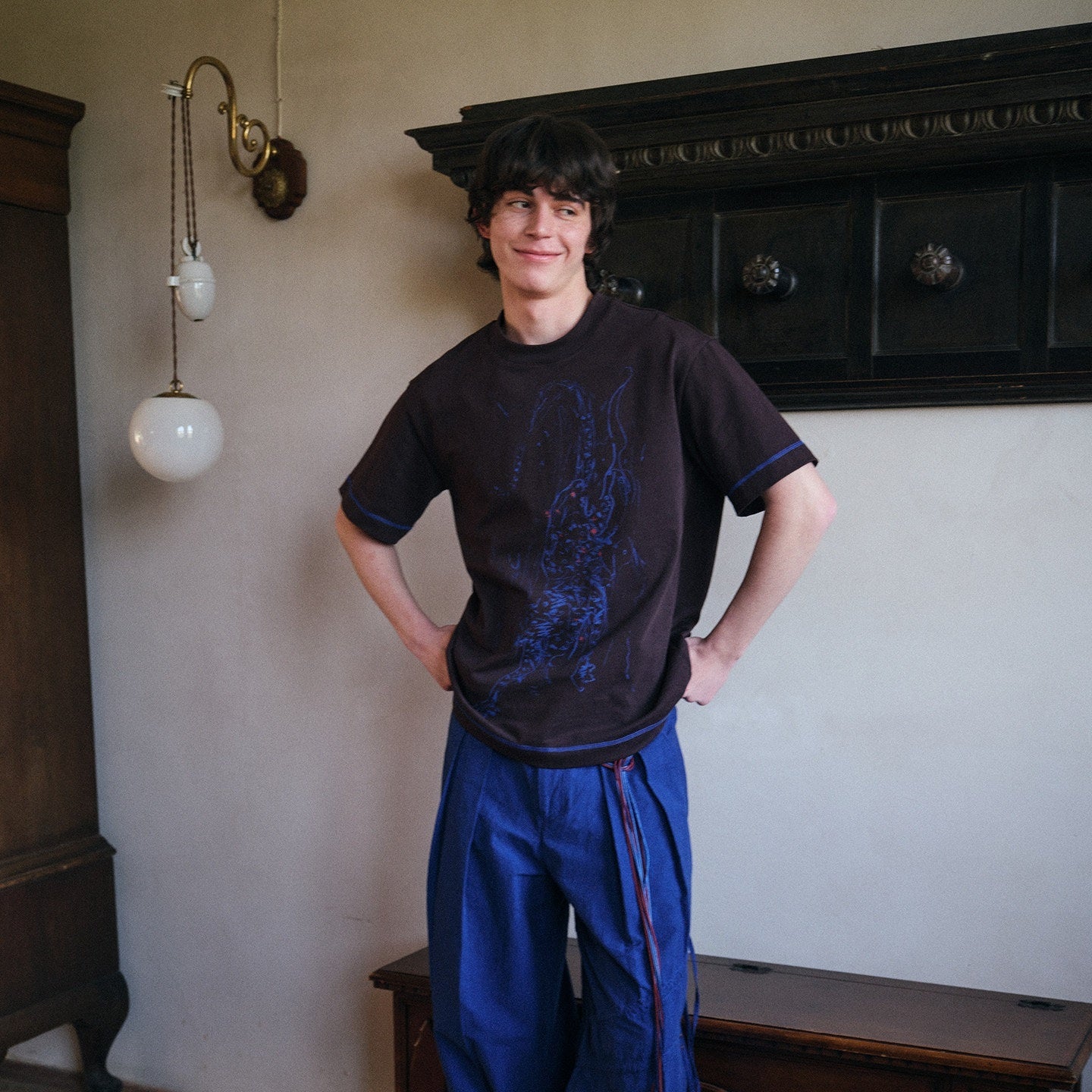 soknot_Tibetan_Blue_Snow_Leopard_Print_Loose_Fit_Men's_Cotton_Short_Sleeve_T-shirts_MISSTT
