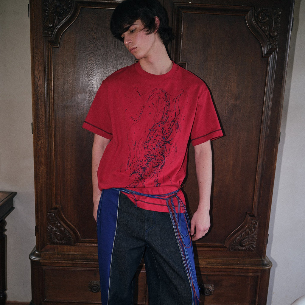 soknot_Tibetan_Blue_Snow_Leopard_Print_Loose_Fit_Men's_Cotton_Short_Sleeve_T-shirts_MISSTT