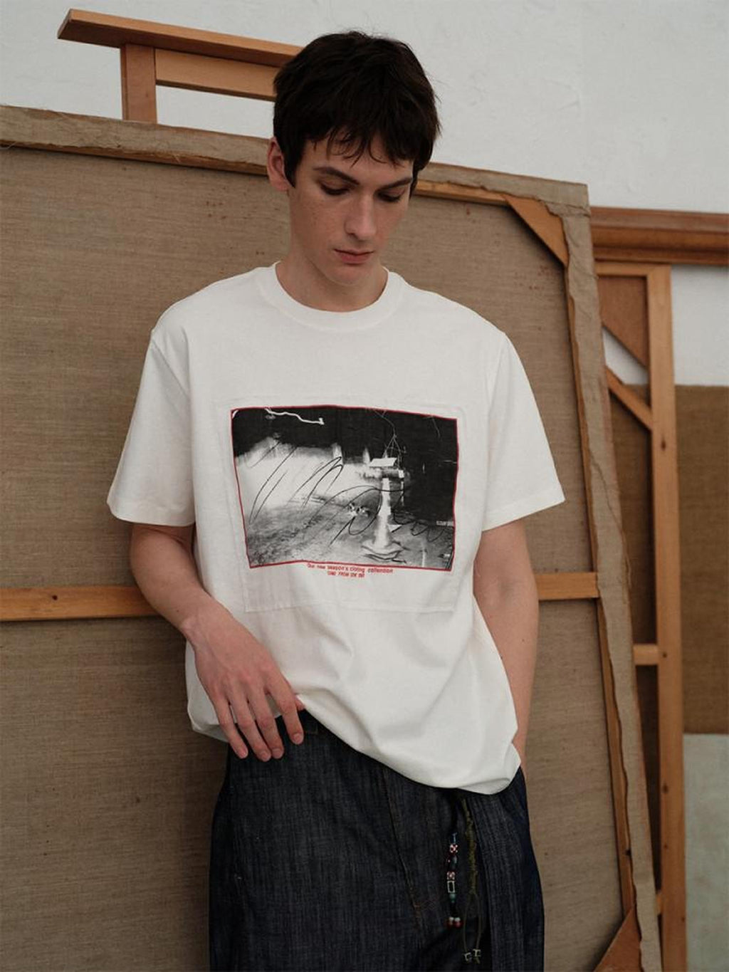 soknot White Graphic Print Versatile Casual Men's Pure Cotton Basic T-shirts
