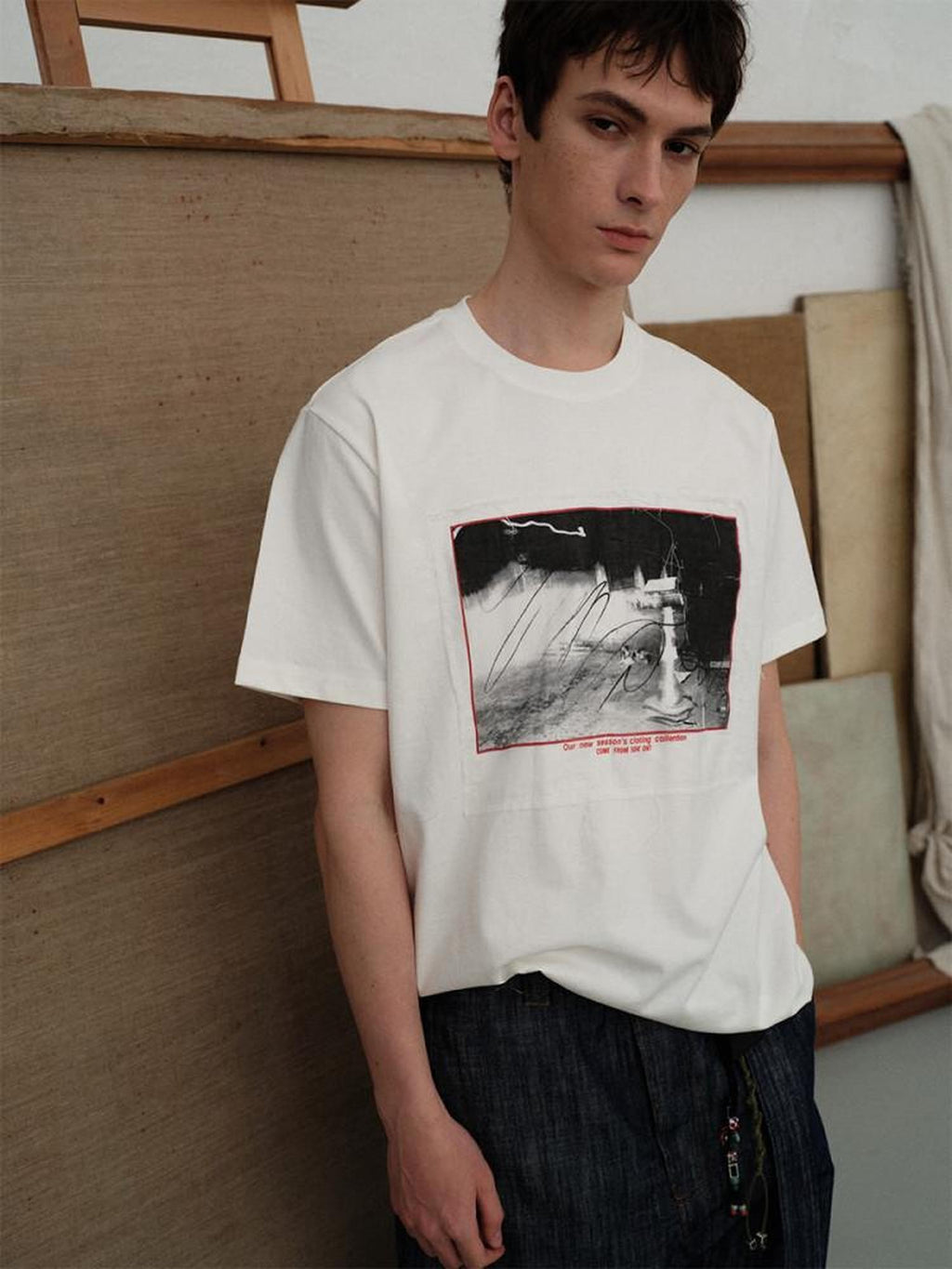 soknot White Graphic Print Versatile Casual Men's Pure Cotton Basic T-shirts